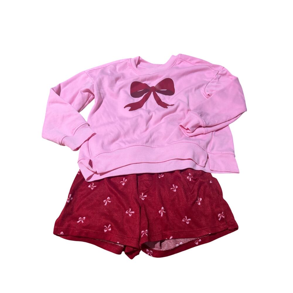 Art class M 8 pink red bow pajamas pj’s long sleeve top elastic waist shorts euc